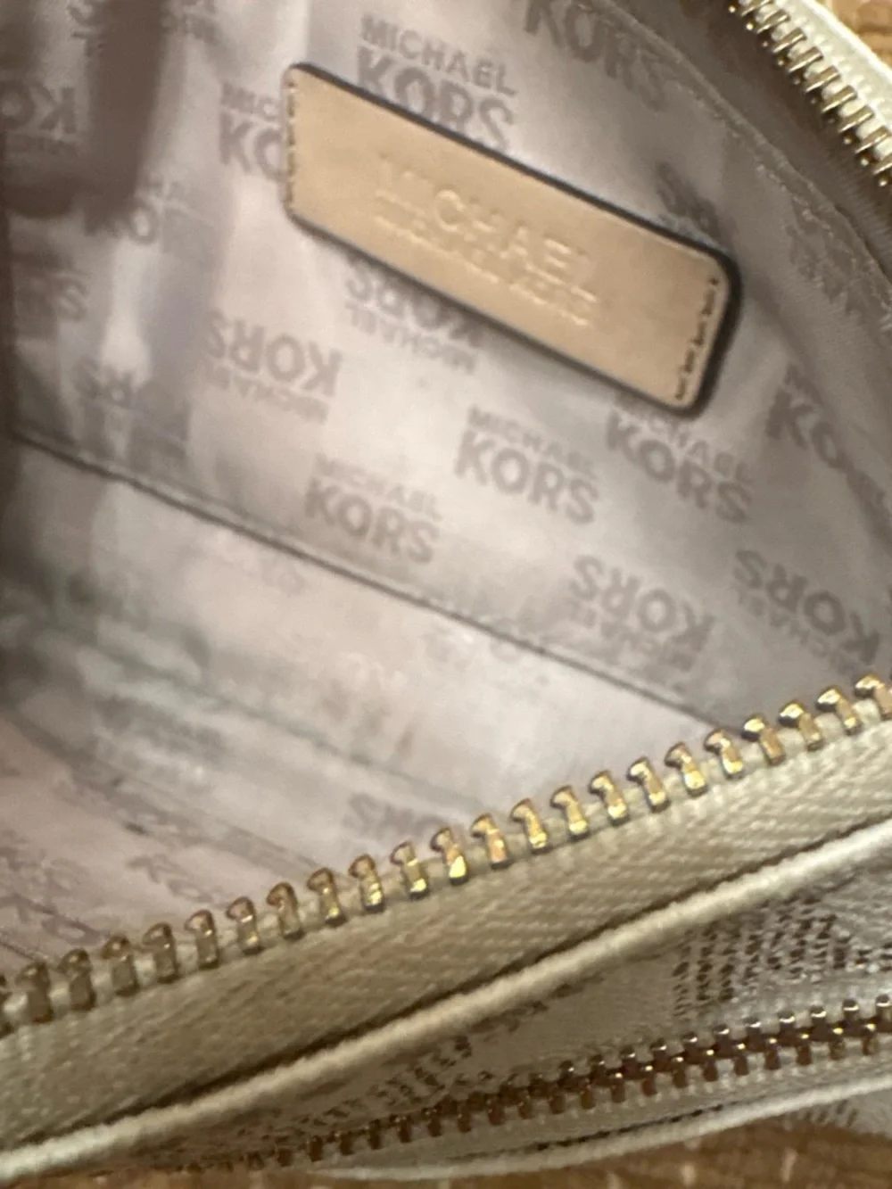 Michael Kors Cream Logo Wristlet Clutch with Gold Hardware